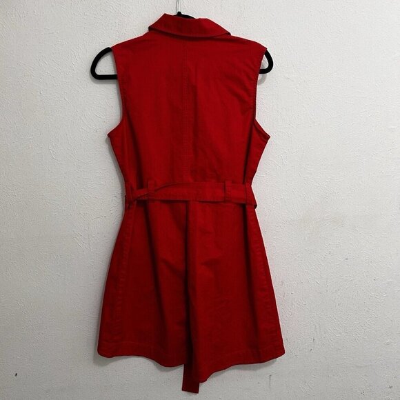 Cabi Women’s 8 Red Double Breasted Belted Trench Coat Jacket Detachable Sleeves - Picture 10 of 11